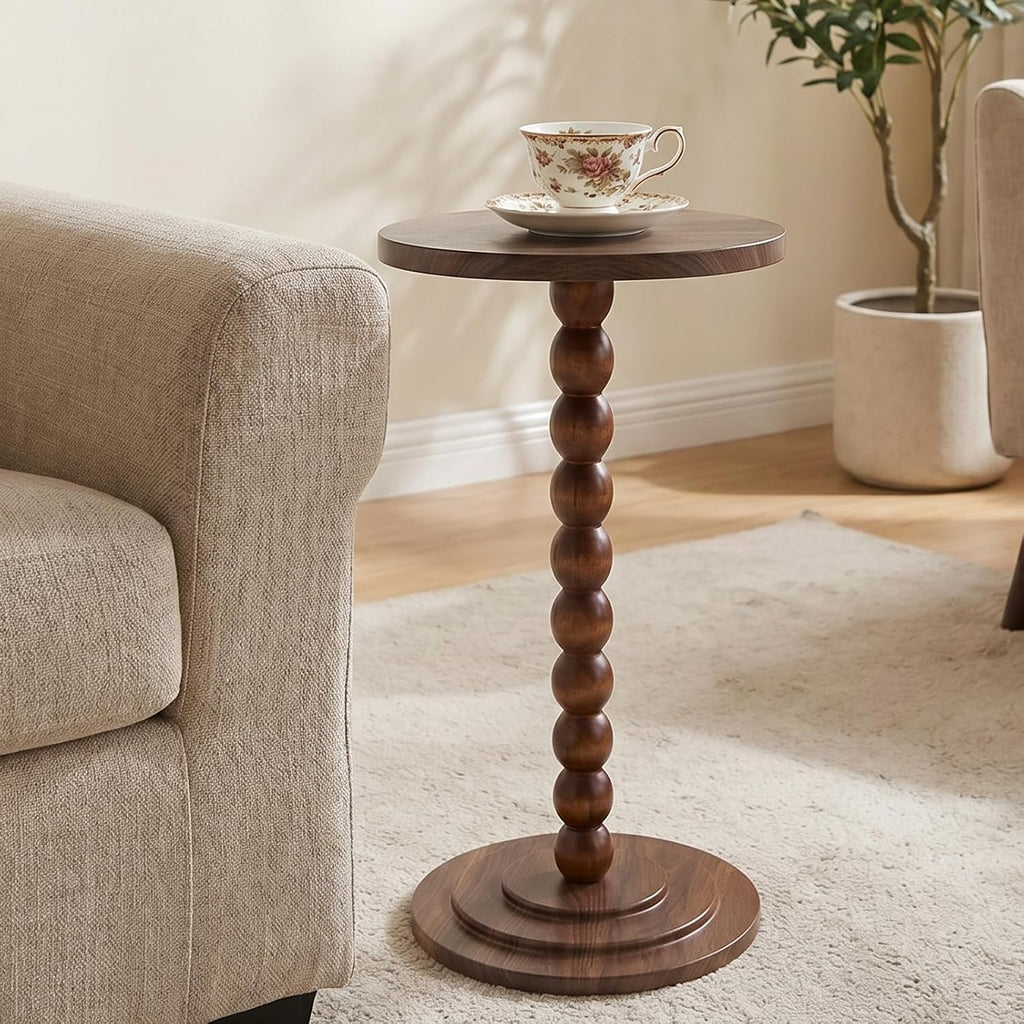 Small Round Side Table, C Table End Tables for Sofa, Sofa Round Tables for Living Room Study and Small Spaces (Walnut)