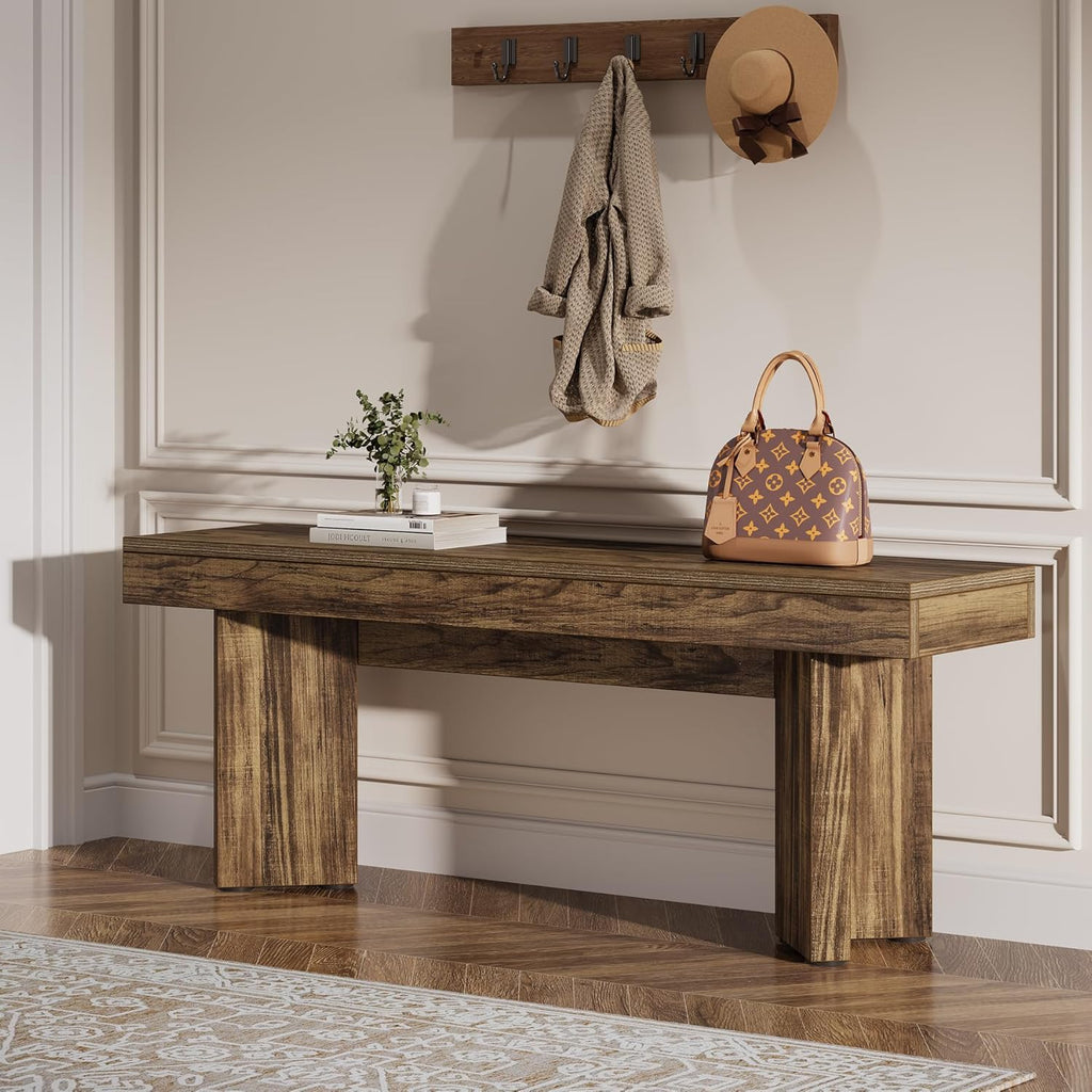 Tribesigns 47" Wooden Entryway Bench, Farmhouse Indoor End of Bed Bench, Long Table Benches Seat for Bedroom, Hallway, Foyer, End of Bed (Dark Brown)