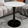 27.5" Round Side Table - White Marble Top with Tapered Pedestal Base, Modern Minimalist End Table for Living Room, Coffee Table with Sturdy Design, Easy to Clean,Black Base