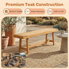 Tangkula 63-Inch Teak Wood Outdoor Bench Backless, Farmhouse Long Patio Dining Bench, 3-Person Dining Bench with Angled Legs for Dining, Entryway, Outside Wood Bench for Balcony, Backyard & Garden (1)