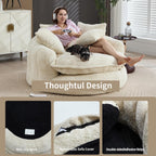 55 inch Oversized Round Chair, Fluffy Chenille Boneless Sofa with Extra Deep Seat for Living Room Lounge (Beige)