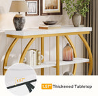 Tribesigns 41.3" Console Table, Industrial 3-Tier Entryway Table with Arched Metal Frame and Storage Shelves for Living Room, Hallway, White Gold