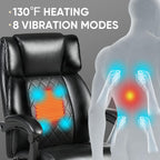 Massage Office Chair with Foot Rest and Heating, Executive Ergonomic Reclining Leather Office Chair, Big and Tall Desk Chair with Vibration Massager, Computer Gaming Chair for Home & Office Black