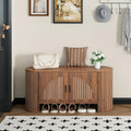 Shoe Storage Bench with Doors and Adjustable Shelf, 2-Tier Entryway Bench with Storage, Wooden Modern Shoe Cabinet Organizer for Entryway, Hallway, Living Room