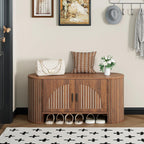 Shoe Storage Bench with Doors and Adjustable Shelf, 2-Tier Entryway Bench with Storage, Wooden Modern Shoe Cabinet Organizer for Entryway, Hallway, Living Room