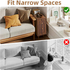 Narrow Side Table, Wood Night Stand with Charging Station, Farmhouse Sofa End Table with Drawer & Storage Cabinet, Slim Nightstand for Small Spaces Living Room Bedroom Office