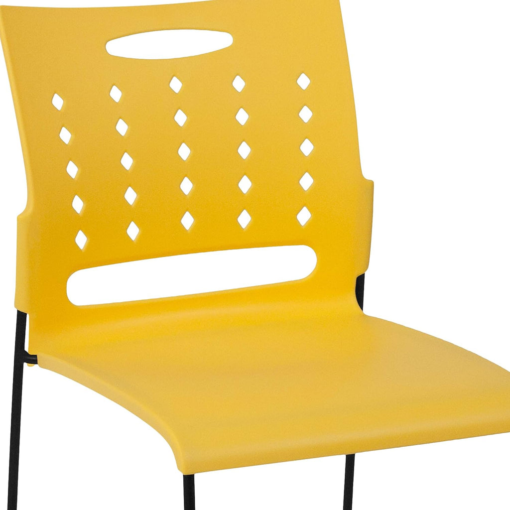 EMMA + OLIVER 881 lb. Capacity Yellow Sled Base Stack Chair with Air-Vent Back