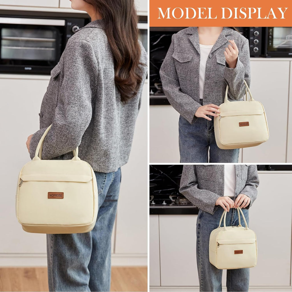 Insulated Lunch Bag for Women Men Adults Lunch Tote with Front Pocket Lunch Box Container Cooler Bag for Work Picnic (Light Yellow)