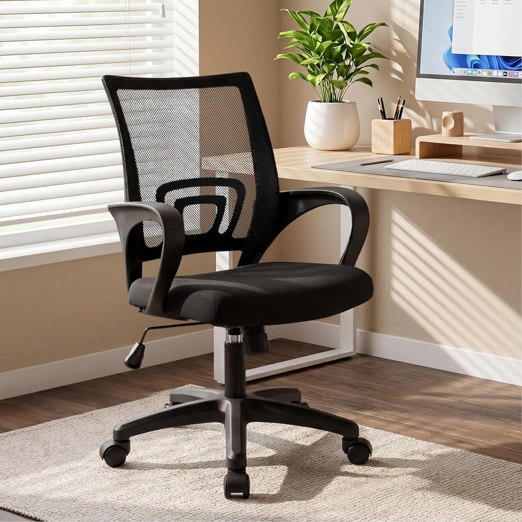 NEO Chair Office Computer Chair Mid Back Desk Ergonomic Mesh Gaming Seat Comfy Lumbar Support Rolling Wheels Adjustable Height Swivel for Home Task (All Black)