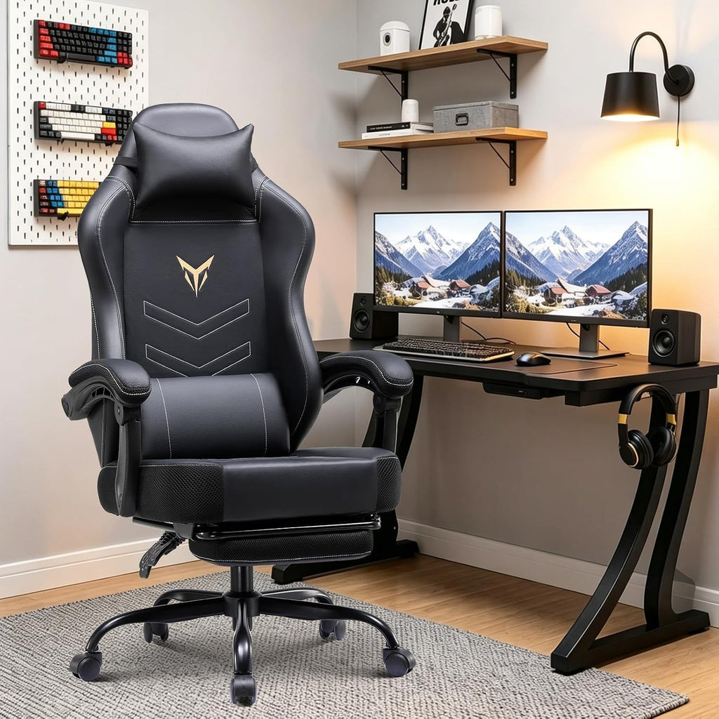 GTPLAYER Gaming Chair for Adults, Big and Tall 300LBS Heavy Duty Office Chair, Ergonomic High Back Lumbar Support and Wide Comfy Cushion with Linkage Armrests, Black