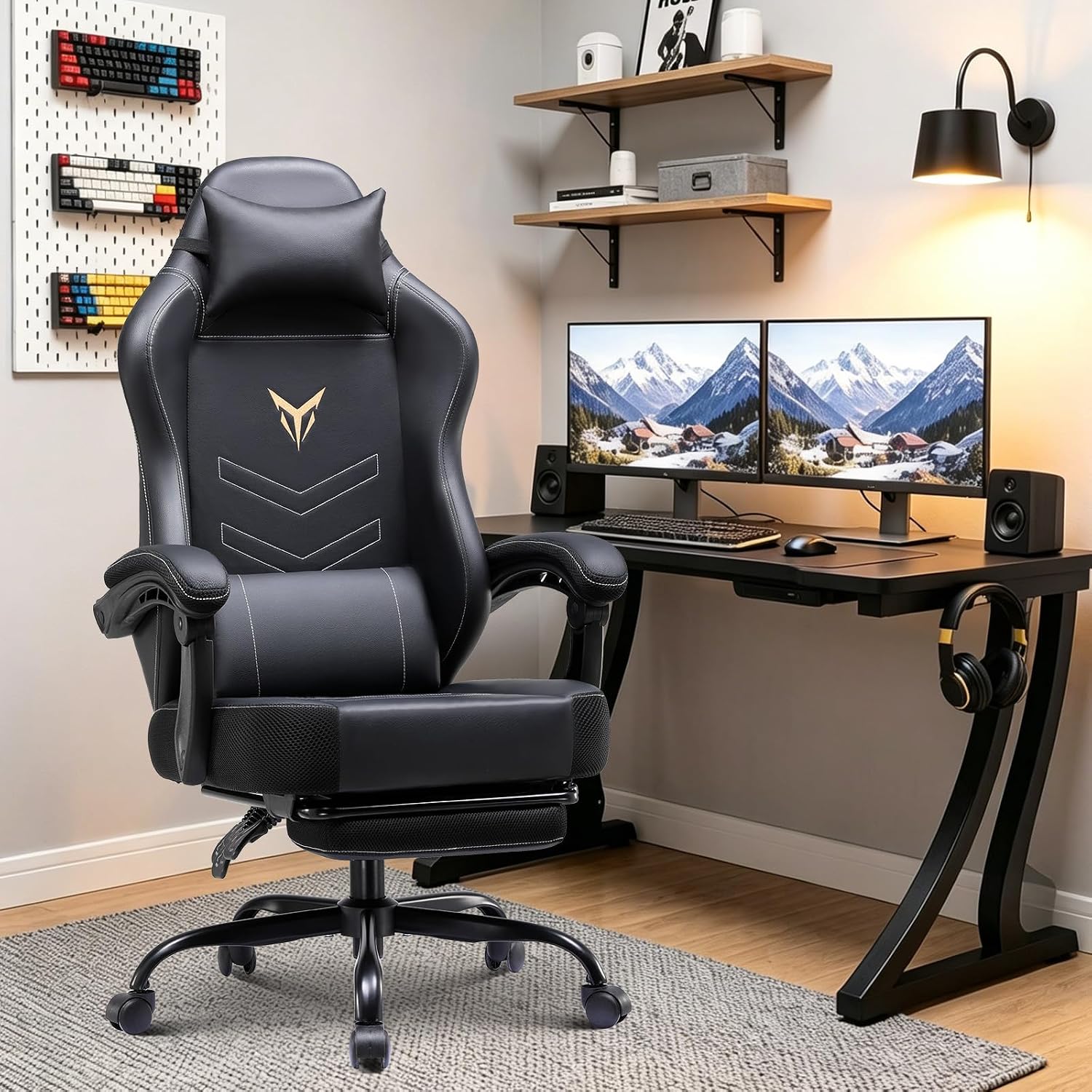 GTPLAYER Gaming Chair for Adults, Big and Tall 300LBS Heavy Duty Office Chair, Ergonomic High Back Lumbar Support and Wide Comfy Cushion with Linkage Armrests, Black