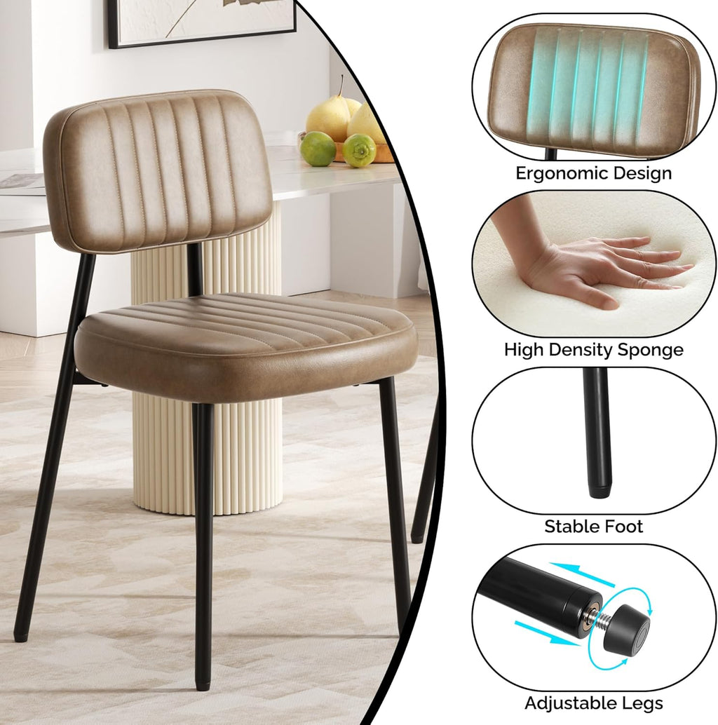 Brown Dining Chairs Set of 4, Modern Faux Leather Dining Chairs with Thick Cushions Seat Back and Metal Legs, Comfy Kitchen Chairs for Dining Living Room