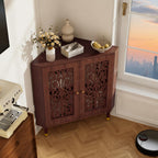 3More 2-Door Retro Accent Corner Cabinet, Hollow Carved Doors Storage Cabinet with Adjustable Shelf and Gold Aluminum Handles, Furniture for Living Room Dining Room Bathroom