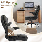 Massage Office Chair, 500LBS Ergonomic Rocking Executive Desk Chairs with 4 Points Vibration&Heat,Padded Flip-up Armrests for Big and Tall Office Chair,Swivel Computer Chair Thicken, PU Black