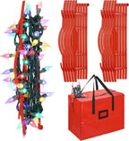 RUODON 12 Pack Christmas Lights Storage Holders with Storage Bag Hanging Rope Cord String Winder Organizer Holiday Lights Storage Hold Up to 164 Feet for Tree Lights, Electric Cords, Garlands (Red)