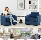 MINCETA Swivel Accent Chairs, Oversized Swivel Barrel Chair with High Density Foam, Velvet Fabric Reading Chairs, Upholstered Armchair for Living Room, Bedroom, No Assembly, Blue