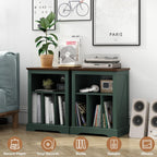 RowyPoey Farmhouse Record Player Stand, 3 Tier End Table, Turntable Stand with Vinyl Record Storage, Wood Record Holder Cabinet Dispaly Shelf for Living Room,Bedroom,Office,Antique White