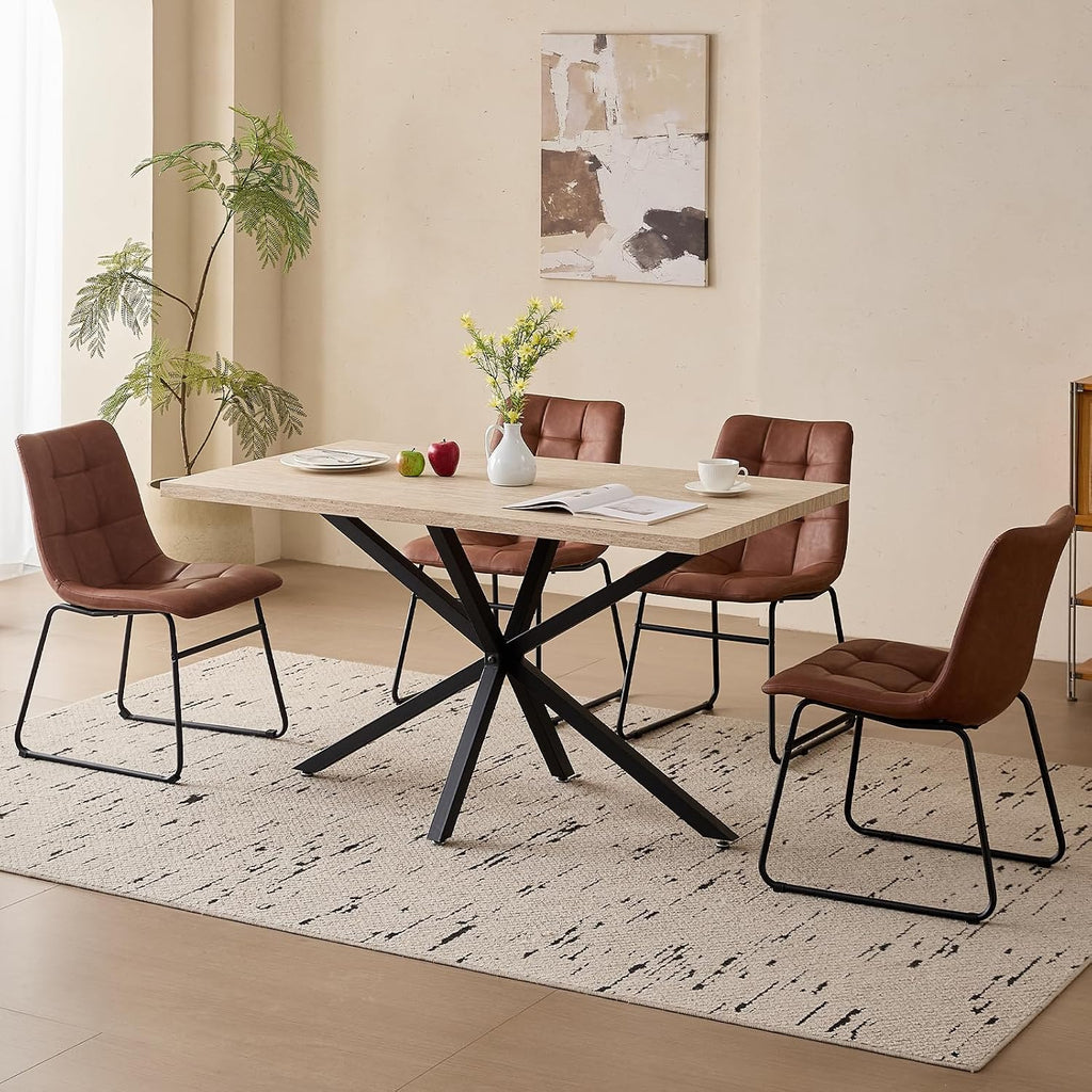 Dining Chairs Set of 4, Modern [Metal Sled Legs][Synthetic Leather] Upholstered Kitchen Chairs with Ergonomic Seat for Dining Living Room Home, Brown