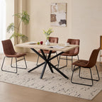 Dining Chairs Set of 4, Modern [Metal Sled Legs][Synthetic Leather] Upholstered Kitchen Chairs with Ergonomic Seat for Dining Living Room Home, Brown