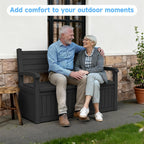 Pepe Tee 80 Gallon Outdoor Storage Bench, Resin Deck Box with Backrest and Armrests, All-Weather Patio Seating for Garden, Black
