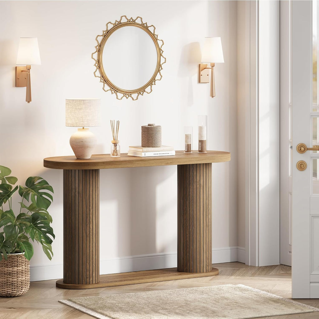 Garvee Fluted Console Table, 42.5 Inch Narrow Wood Entryway Table with Storage Shelf, Sofa Table Behind the Couch, for Hallway, Living Room, Foyer, Entrance, Walnut