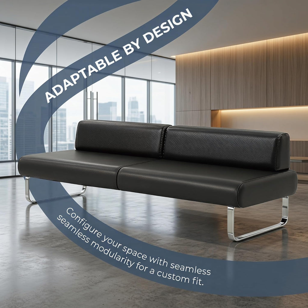 Modern Modular Reception Bench Sofa, Faux Leather Waiting Room Seating with Metal Frame, Upholstered Ottoman Bench for Office Lobby, Salon, Clinic & Lounge Brown 55.1" L × 21.5" W × 31.5" H