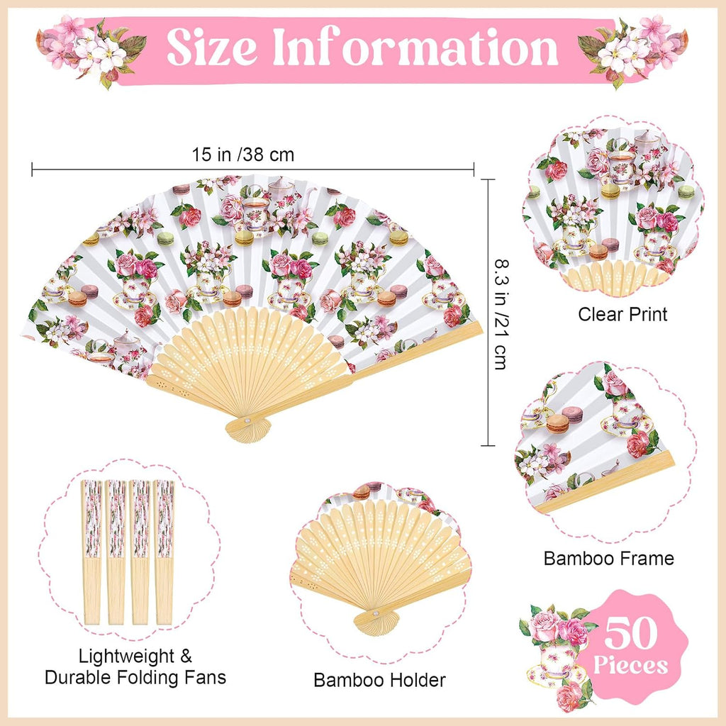 CroBlissful 30 Sets Off the Market Bridal Shower Favors Bamboo Folding Paper Hand Fans with Organza Bags and Thank You Tags Floral Market Themed Wedding Souvenirs for Guests