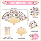 CroBlissful 30 Sets Off the Market Bridal Shower Favors Bamboo Folding Paper Hand Fans with Organza Bags and Thank You Tags Floral Market Themed Wedding Souvenirs for Guests