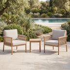 Outdoor Accent Chair, Patio Lounge Chair Set of 2, Hand-Woven Rope with Waterproof Cushions, All-Weather Patio Accent Chairs for Garden, Balcony, Poolside, Grey+Mocha Rope