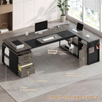 78" Executive Desk with Lockable File Cabinet, L Shaped Office Desk with Power Outlets, Large Executive Desk with Drawers and Storage Shelves , Reversible Computer Desk with Privacy Screen, Grey
