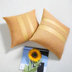 Pack of 2 Patchwork Orange Yellow Pillow Covers Linen Striped Pattern Farmhouse Cushion Covers Spooky Decorative Faux Leather Pillow Cases for Couch Sofa Bedroom Living Room 18x18 Inch