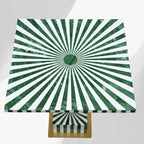 Handcrafted Green White Bone Inlay Side Table Sunburst Design Brass Pedestal Accent Table Modern End Table for Living Room Bedroom Home Decor