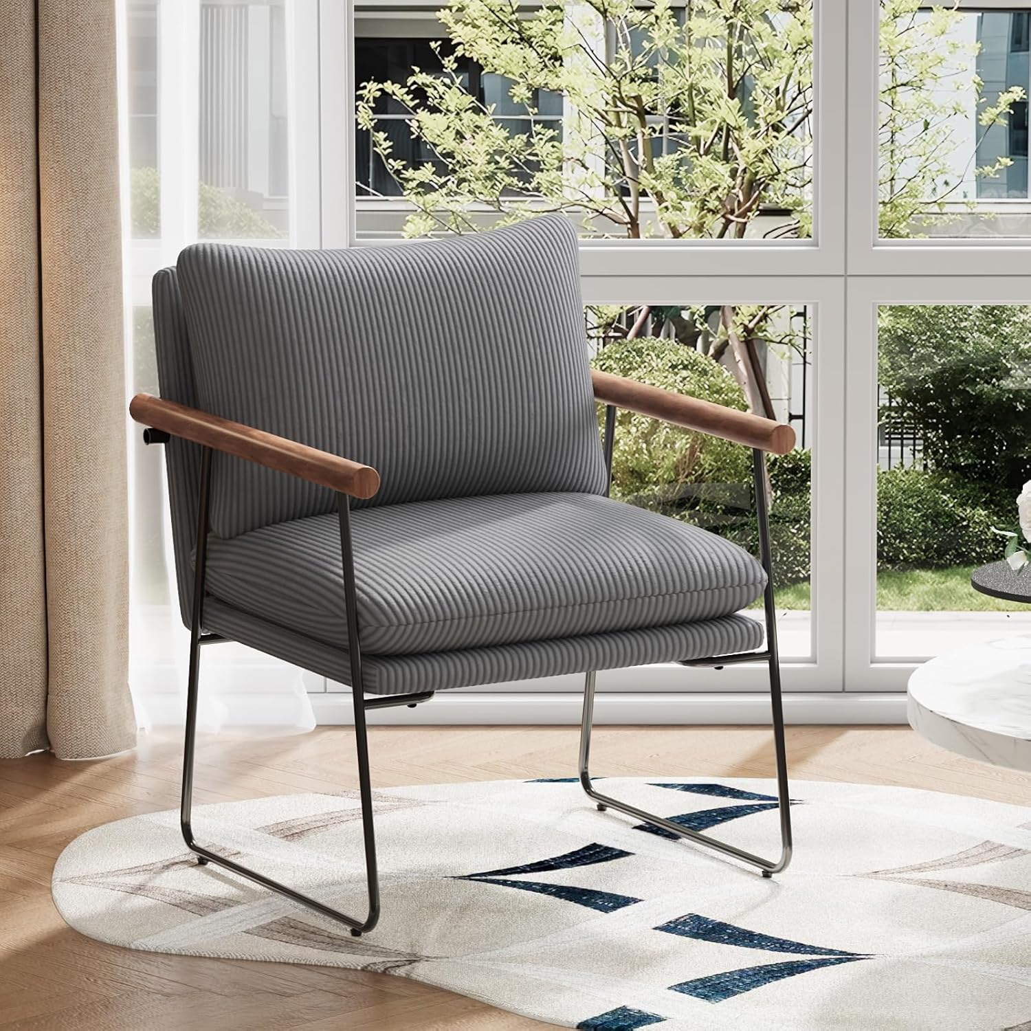 Furnilivng Large Sling Accent Chair, Comfortable Boucle Fabric Arm Chair, Upholstered Cozy Reading Chair for Living Room, Bedroom, Dressing Room, Home Office (Dark Gray, Set of 1)