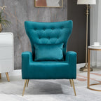 Button-Tufted Velvet Accent Chairs Set of 2, Mid Century Modern Living Room Chair with High Wingback, Upholstered Arm Chair with Metal Gold Legs for Bedroom, Club, Teal Blue