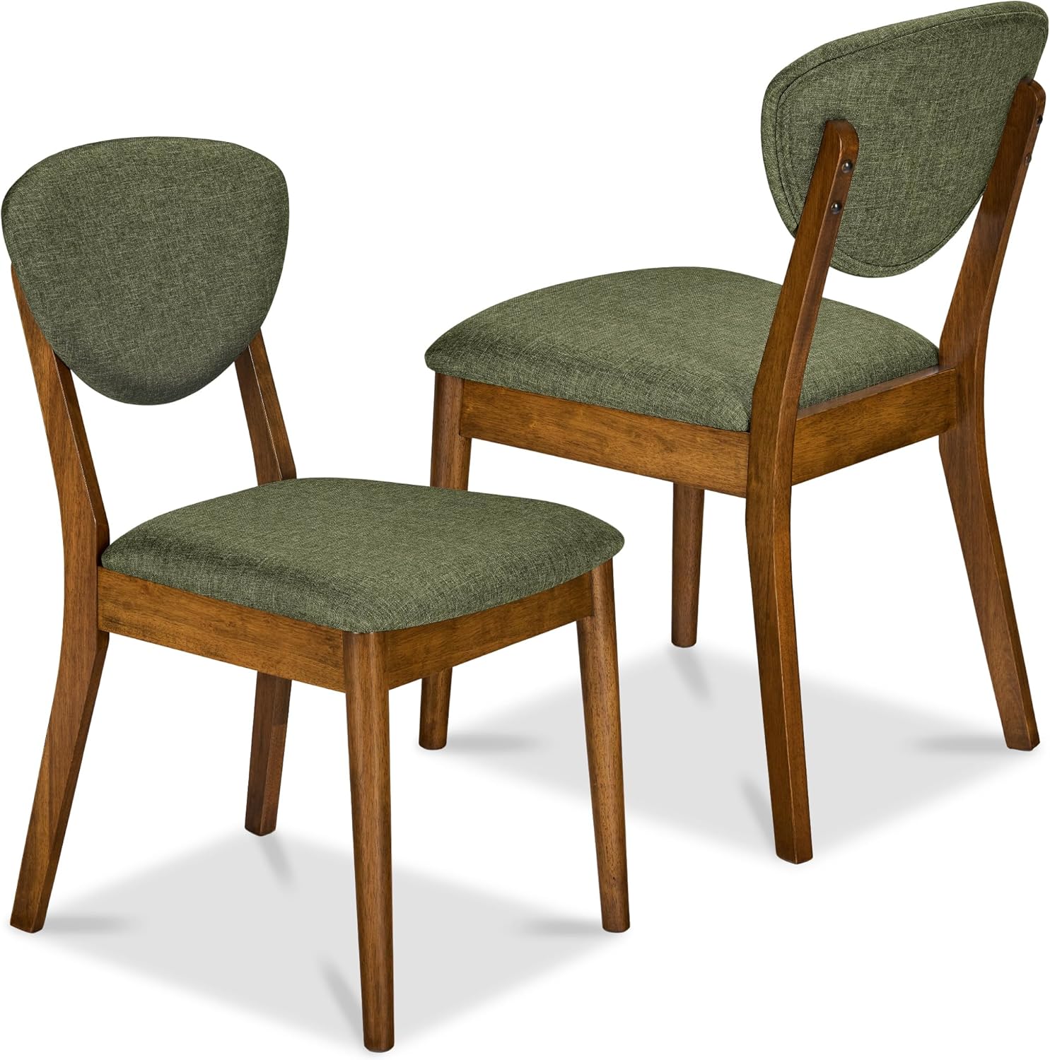 Best Choice Products Dining Chairs Set of 2, Mid-Century Modern Upholstered Wood, Armless w/Seat Cushion, Padded Backrest - Walnut/Moss Green