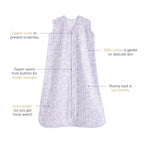 HALO SleepSack, 100% Cotton Wearable Blanket, Swaddle Transition Sleeping Bag, TOG 0.5, Aster Flowers-purple, Medium, 6-12 Months