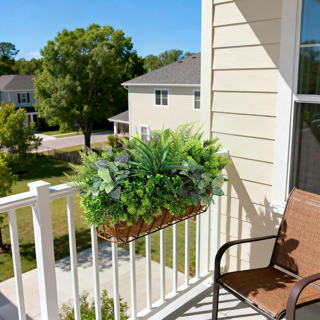 Hrobek Outdoor Faux Plants UV Resistant - 12 Bouquets Realistic Artificial Eucalyptus Fern Lavender Greenery for Patio Garden Front Porch Decor Weatherproof Fake Plants for Outside