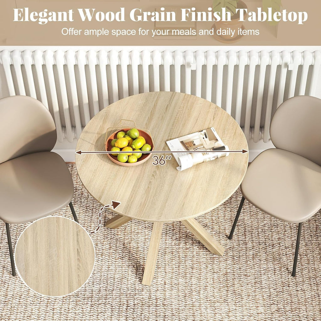 Moccha 36" Round Dining Table for 4 - Rubber Wood Kitchen Table with Intersecting Trestle Legs, Vintage Bar Table, Farmhouse Dining Room Tables for Dinette, Small Space, Restaurant, Bistro (Oak)