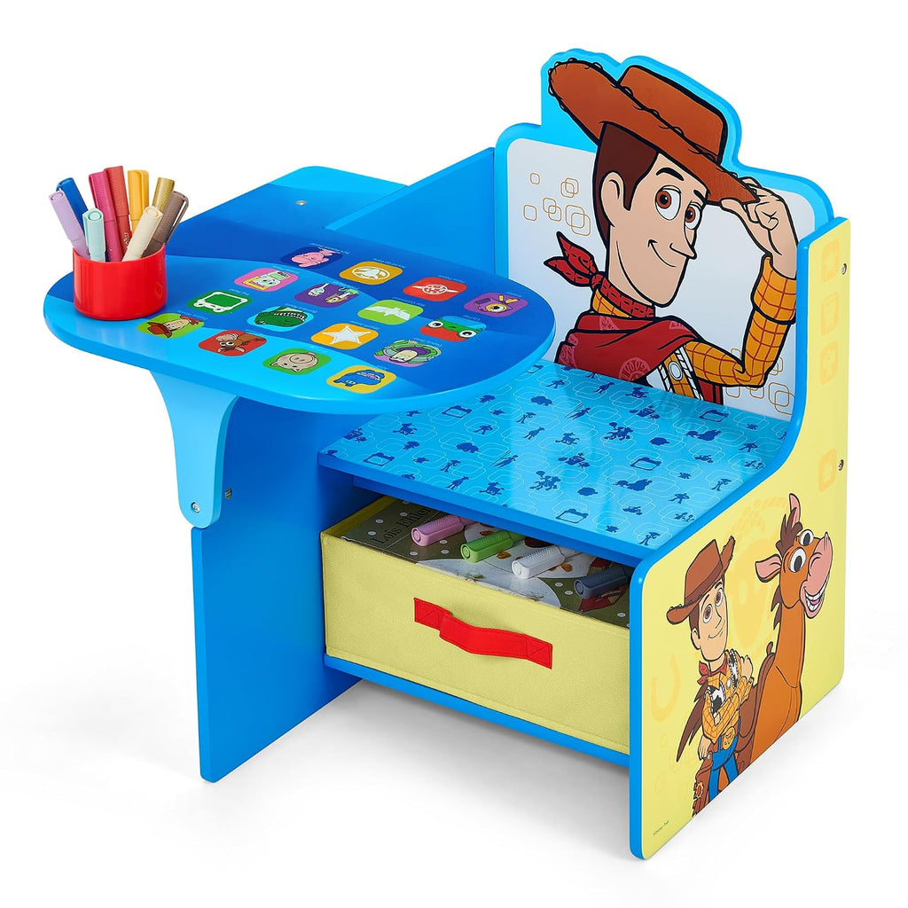 Delta Children Chair Desk with Storage Bin, Toy Story 5 | Kids Chair Desk Includes Fabric Storage Bin and Cup Holder, Low to the Ground for Easy Access, Ideal for Toddlers/Kids Age 3+