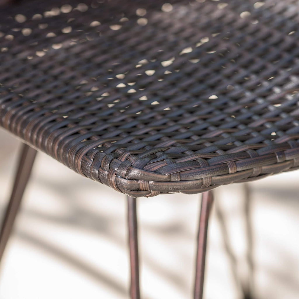Christopher Knight Home Torrey Outdoor Wicker Barstools with Iron Frame, 2-Pcs Set, Multibrown / Black Copper