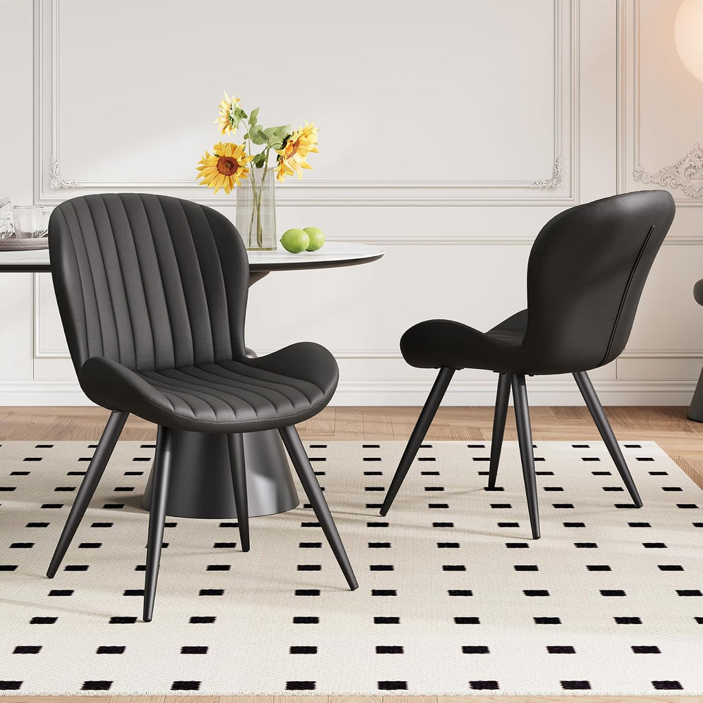 Dining Chairs Set of 2 Modern Fabric Dining Room Chairs Upholstered Dining Chairs with Thick Cushions Metal Legs Armless Back Chair for Kitchen and Living Room Ink Black