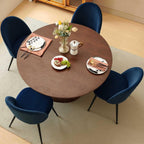 Homedot Round Kitchen Dining Table Set for 4, Modern Breakfast Dinner Dinette Table Set with Navy Blue Dining Side Chairs Upholstered, Mid Century Wooden Dining Set for Dining Room, Reception Room