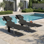 Outsunny Chaise Lounge Chair Outdoor Set of 2 with Face Arm Hole, 5-Position Reclining Face Down Tanning Chair with Carry Strap, Side Pocket, Portable Folding Bed Cot for Patio Beach Pool, Black