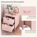 Steehoom 2 Drawer End Side Table with Lock Metal Nightstand, Lockable Storage Cabinet Kids Cabinet for Living Room, Bedroom, Dorm, 21.26”H X 15.75”W X 15.75”D (2 Drawer, Pink)