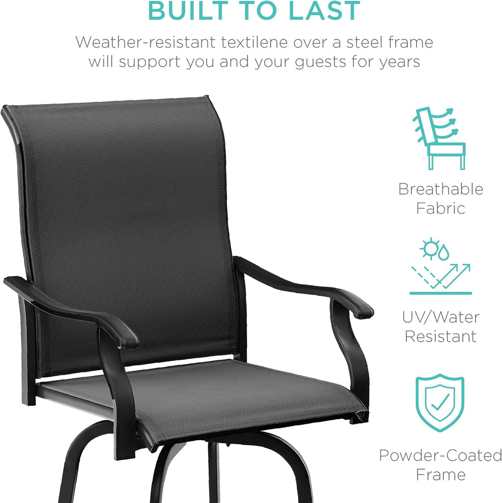 Best Choice Products Set of 2 Swivel Barstools, Bar Height Outdoor Chairs, 360 Rotating Patio Bar Stools w/All-Weather Mesh, 300lb Capacity - Black