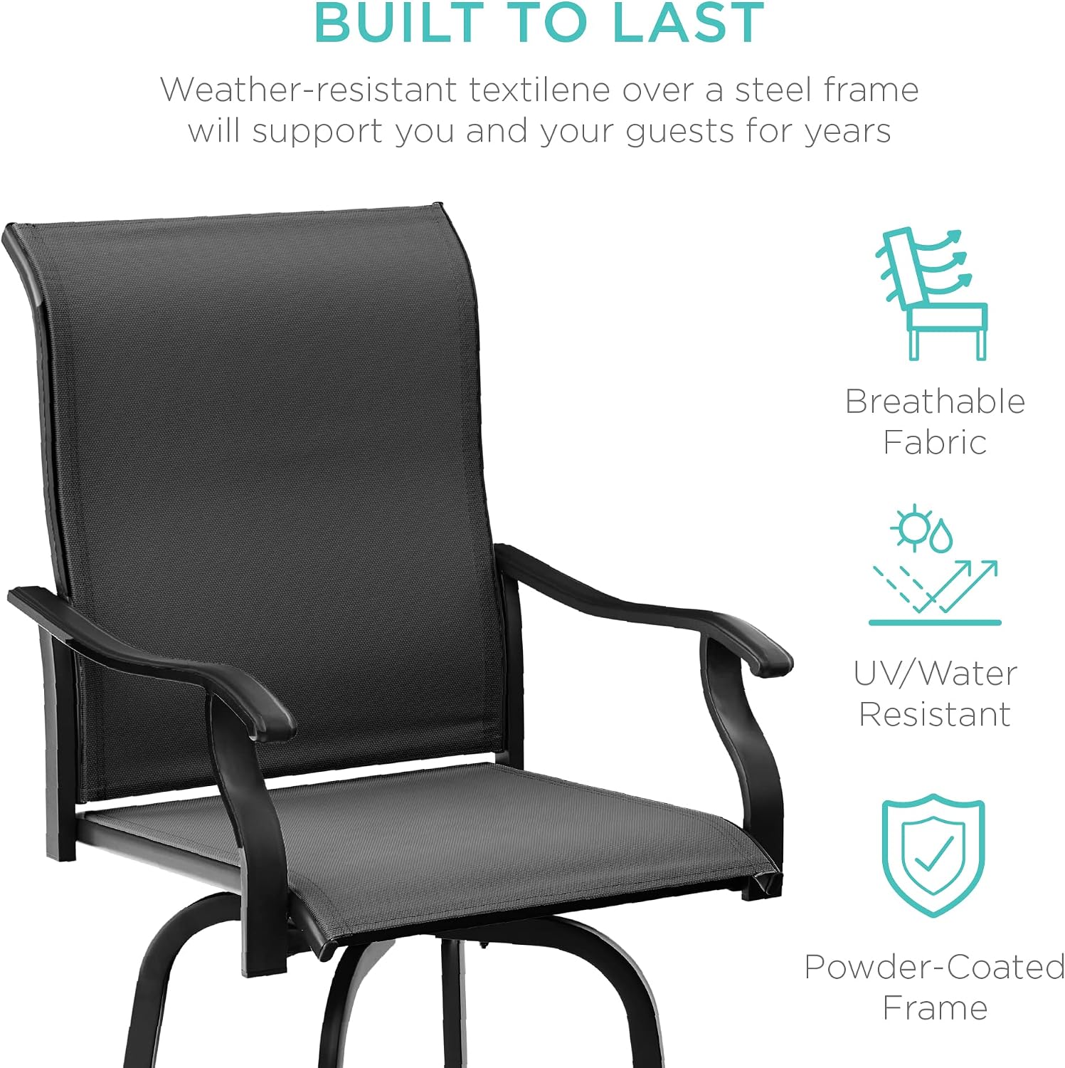 Best Choice Products Set of 2 Swivel Barstools, Bar Height Outdoor Chairs, 360 Rotating Patio Bar Stools w/All-Weather Mesh, 300lb Capacity - Black