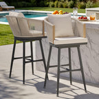 MEISSALIVVE Bar Stools Set of 2, Bar Height Bar Stools, Swivel Patio Barstools with Removable Cushion, Boho Outdoor Bar Stools with Olefin Rope Backrest for Kitchen, Garden, Balcony, Beige