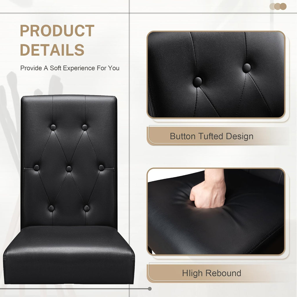 Furmax Upholstered Dining Chairs Set of 2, PU Leather Dinning Room Chairs, Button Tufted Kitchen Chairs with Adjustable Wood Legs for Dining Room/Living Room/Restaurant (Leather Black, 2)