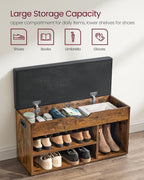 VASAGLE CUSTOS Collection - Storage Bench with Cushion, Shoe Bench, Padded Seat, Hidden Storage, Entryway, Hold up to 300 lb, 11.8 x 31.5 x 17.3 Inches, Rustic Brown and Ink Black ULHS30BX