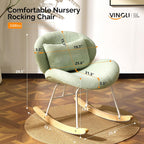 VINGLI 25.6" Extra Wide Criss Cross Nursery Rocking Chair,Cute Curved 115° Reclining Armless Glider,Teddy Small Rocker w/Pillow & Solid Wood for Indoor,Bedroom, Living Room,Teddy Fleece,Seafoam Green